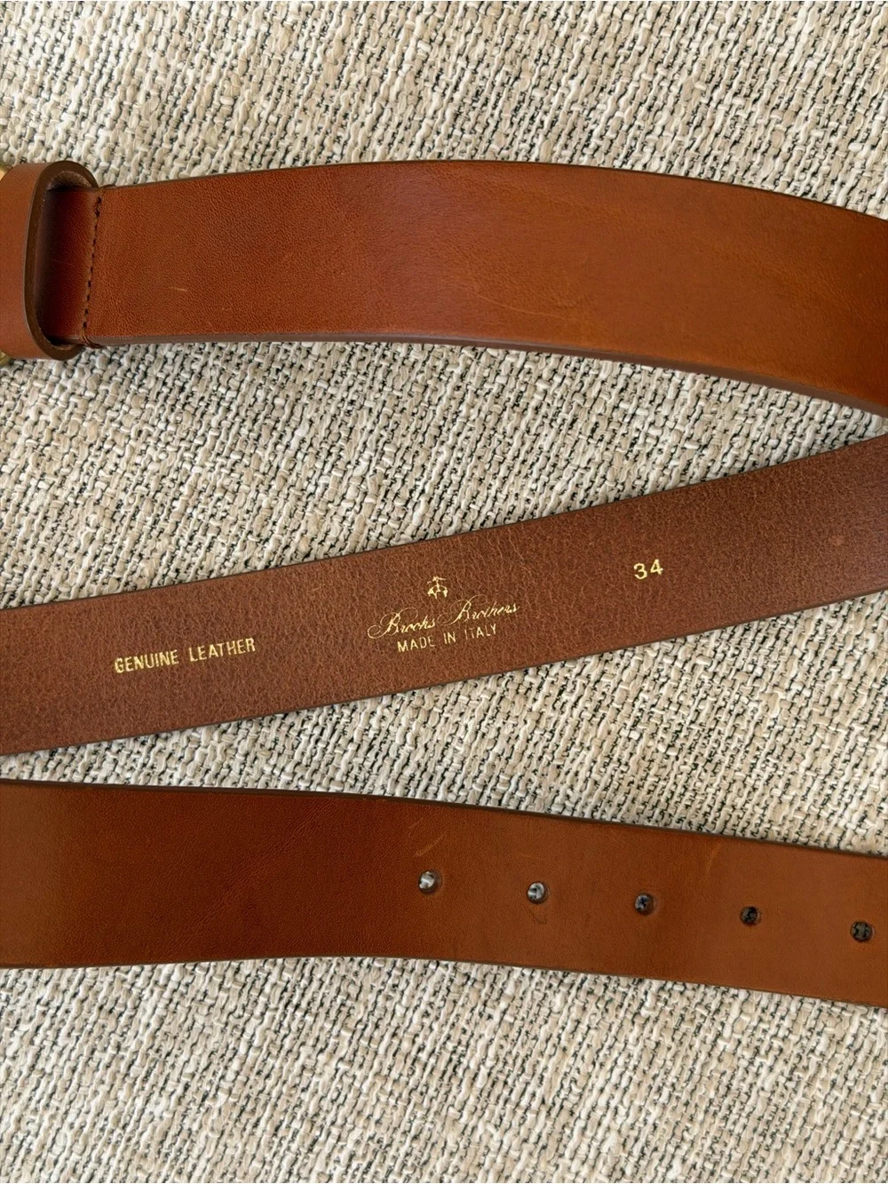 Brooks Brothers Italian Genuine Leather Belt Brown Tan Size 34 Made in Italy